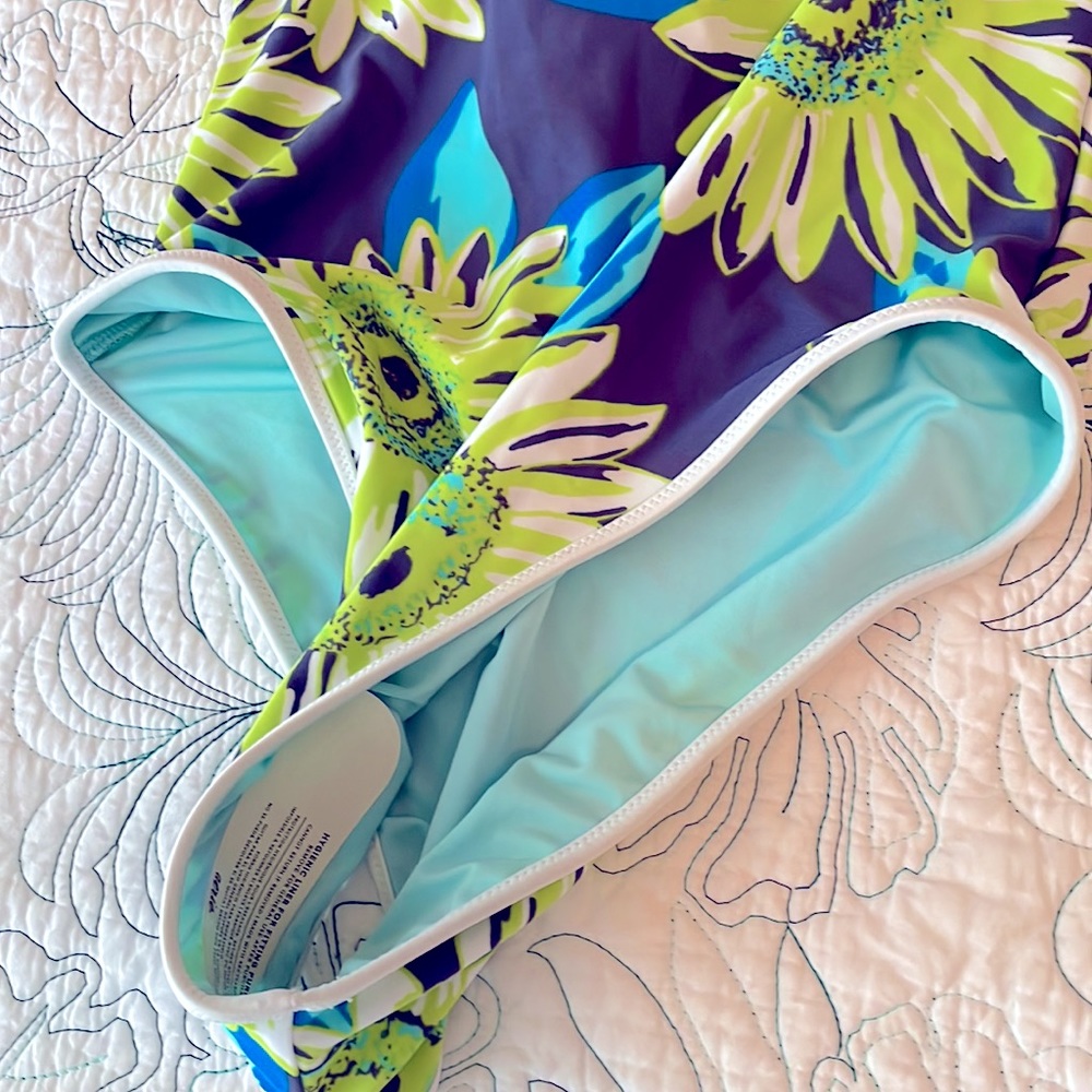 New Aerie Sunflower one piece cheeky swimsuit Small lime purple floral - Picture 3 of 5